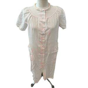 Vintage 70s Sears Pink Polka Dot Snap Front House Dress
